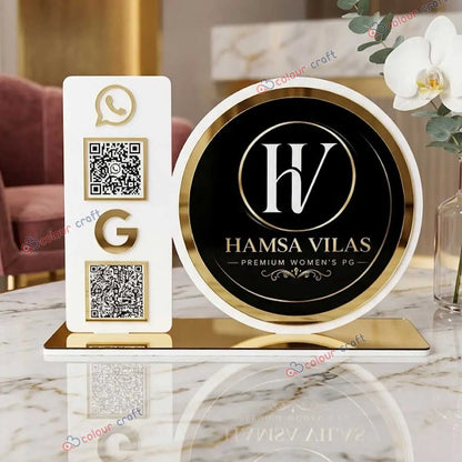 Premium Acrylic QR Code Stand with Logo | Custom Sign for Salon, Spa, Café Branding