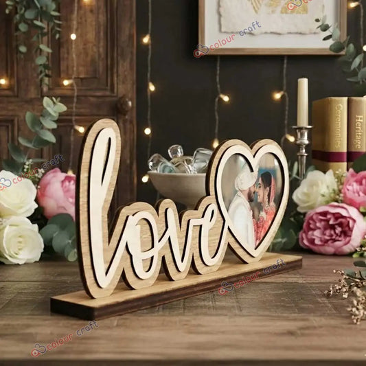 Personalized Love Photo Frame Wooden Table Top | Romantic Anniversary Wedding Valentine Home Decor