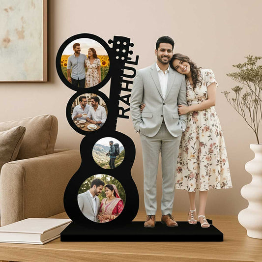 Custom Photo Frame Stand - Guitar Shape Wooden Desk Decor