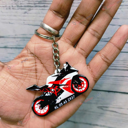 Personalized Bike Keychain with Number Plate / Custom Motorcycle Keyring for Riders