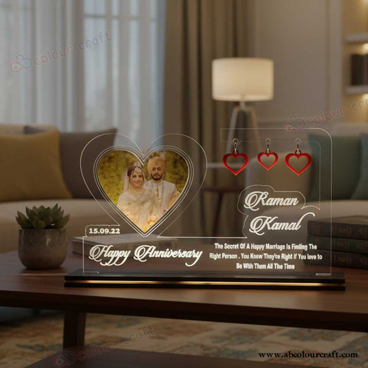 Personalized Acrylic Couple Photo Frame with LED Light Base | Custom Anniversary Gift for Husband Wife