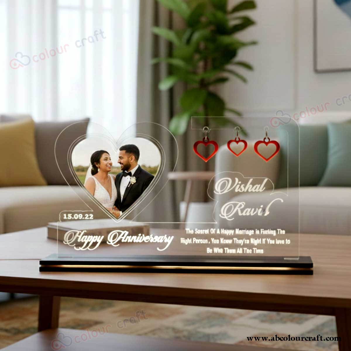 Personalized Acrylic Couple Photo Frame with LED Light Base | Custom Anniversary Gift for Husband Wife