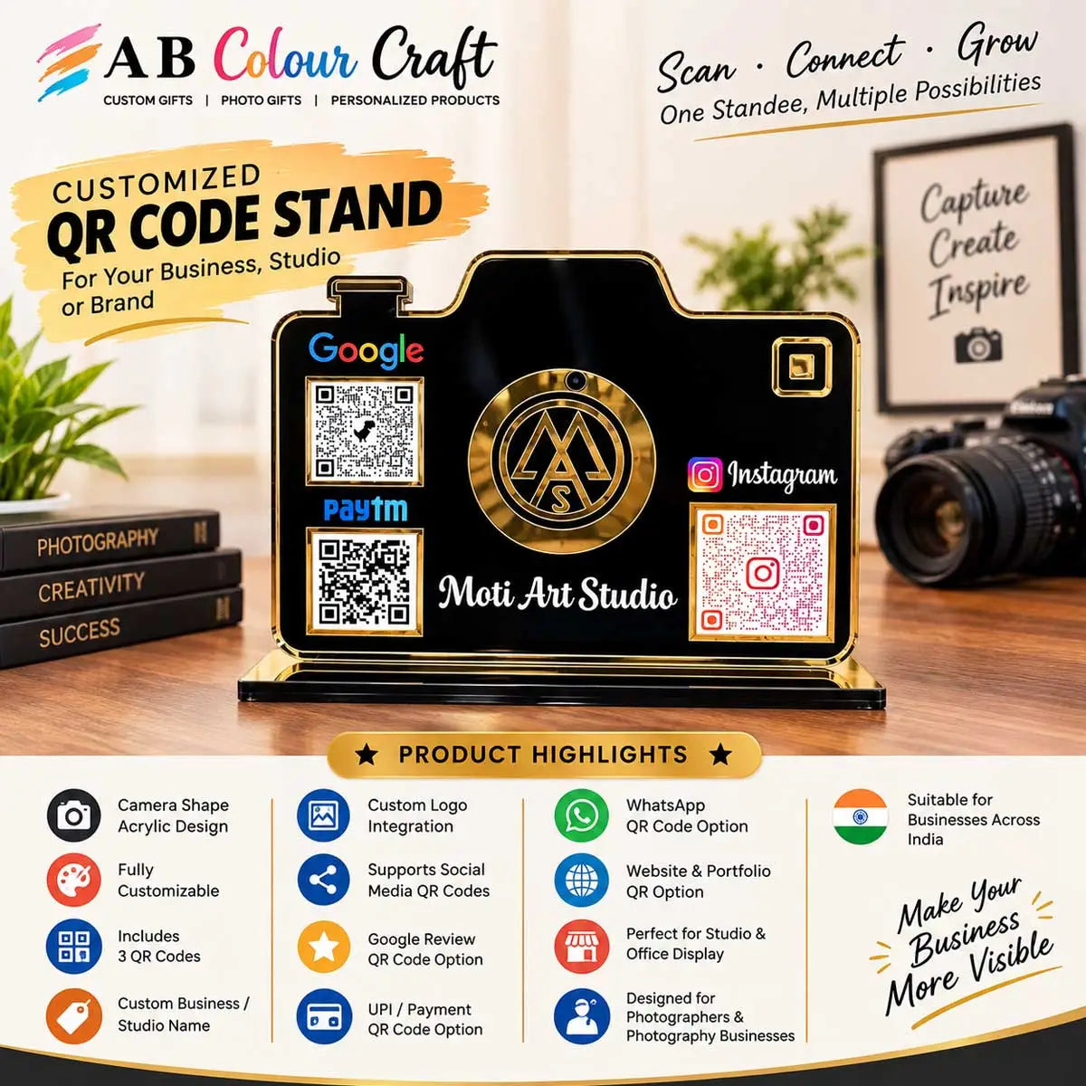 Custom Acrylic QR Code Sign for Photo Studio & Photographers
