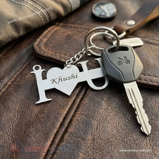 Custom Heart Initial Key Ring with Name Engraving / Love Name Keychain