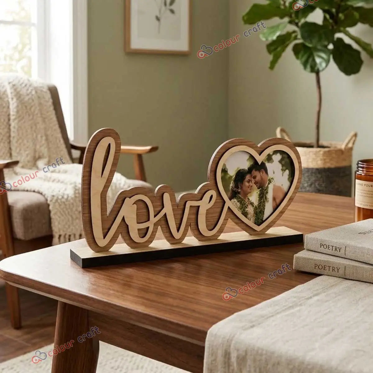 Personalized Love Photo Frame Wooden Table Top | Romantic Anniversary Wedding Valentine Home Decor