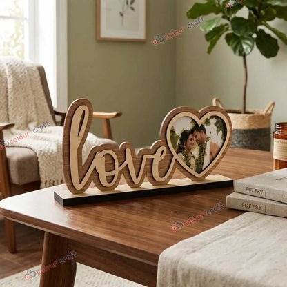 Personalized Love Photo Frame Wooden Table Top | Romantic Anniversary Wedding Valentine Home Decor