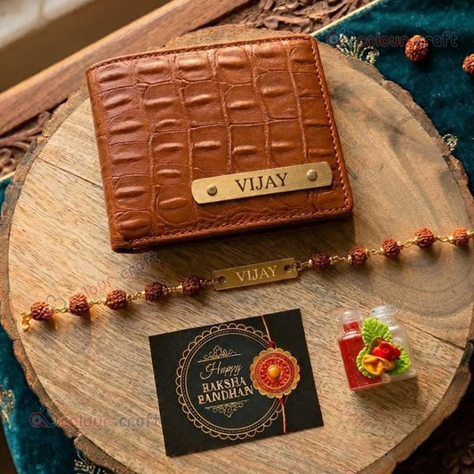 Personalized Name Wallet Rakhi Combo for Brother | Premium Leather Wallet Gift Set