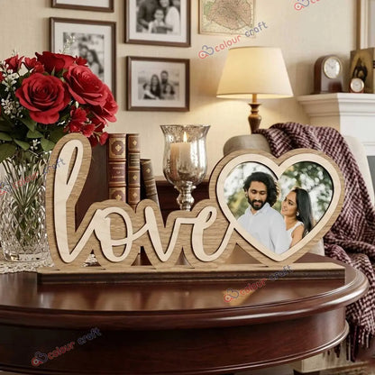 Personalized Love Photo Frame Wooden Table Top | Romantic Anniversary Wedding Valentine Home Decor