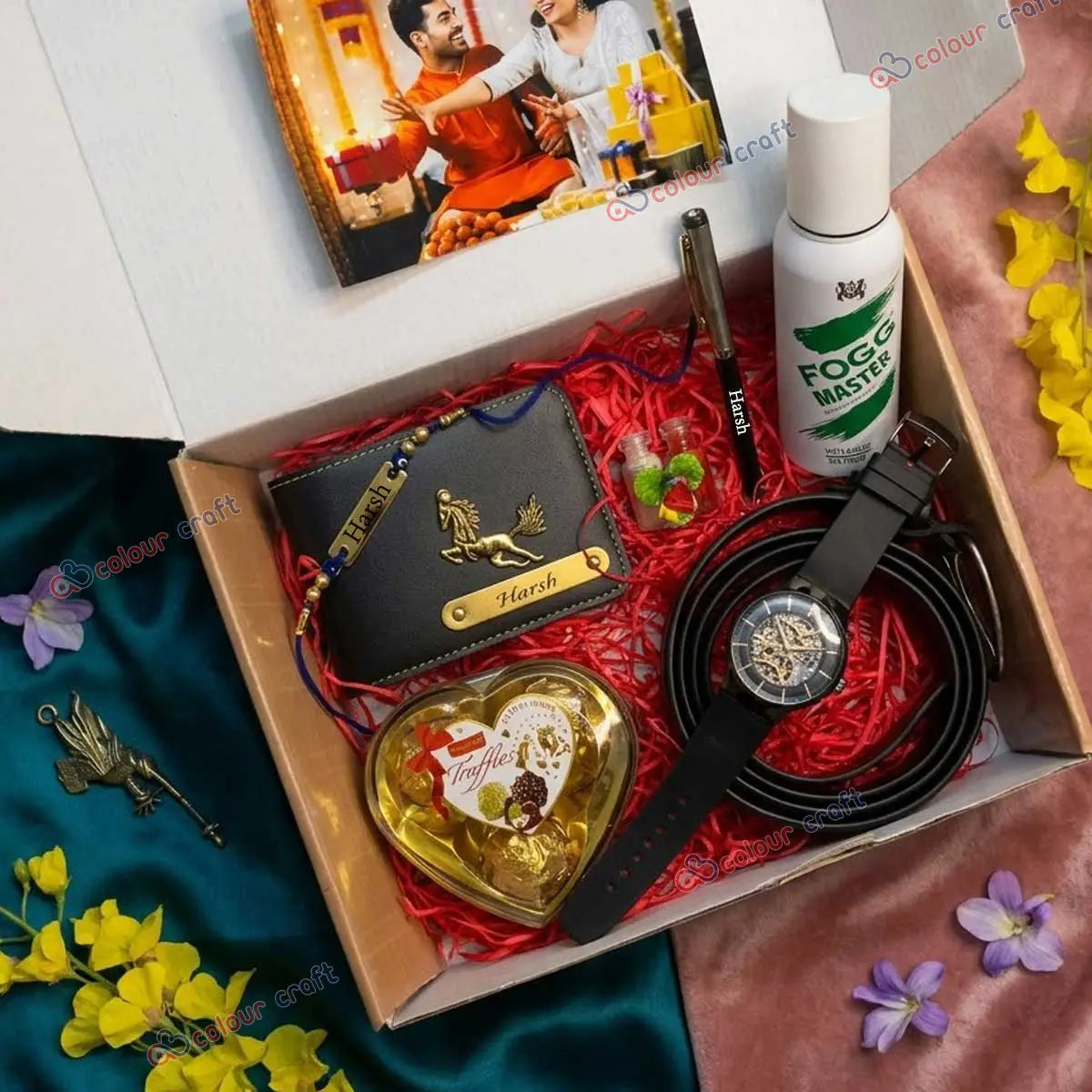 Premium Raksha Bandhan Gift Hamper for Brother – Personalized Wallet, Watch, Belt, Perfume & Chocolates Gift Set