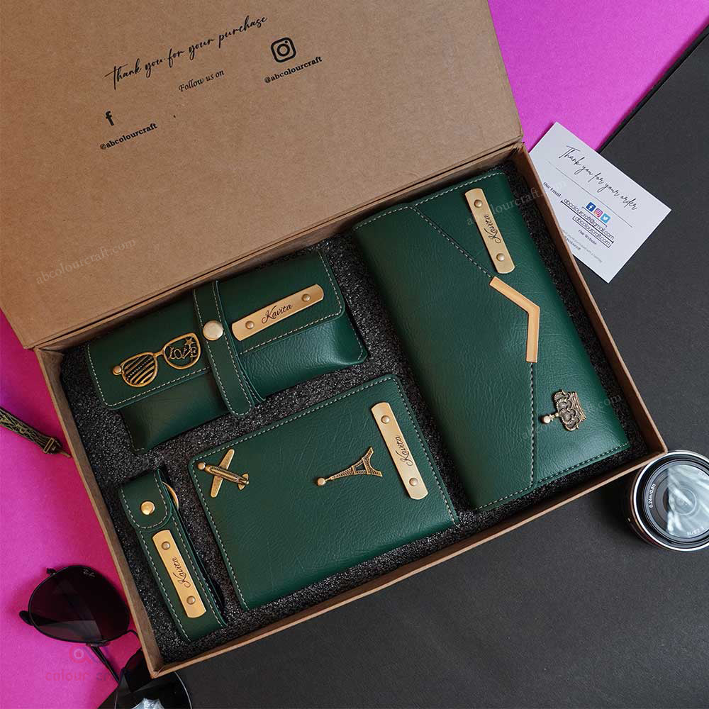 Women’s Personalized Leather Wallet Gift Set | Custom Name Engraved