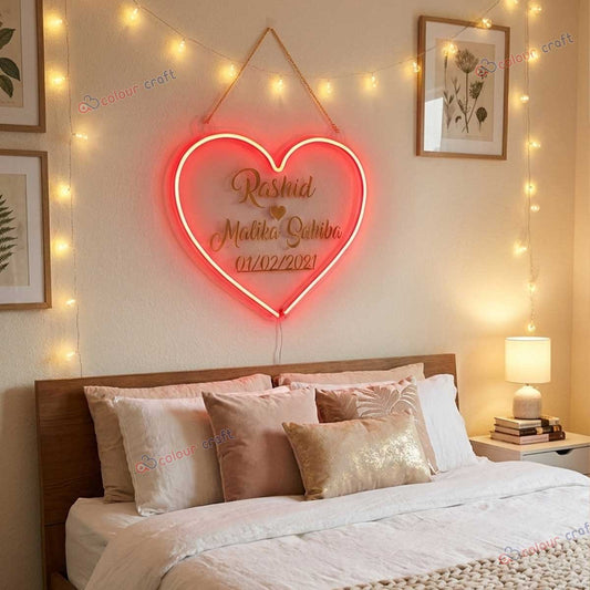 Custom Heart Shape LED Neon Name Sign for Couples | Personalized Wedding & Anniversary Wall Decor | Romantic Home Light