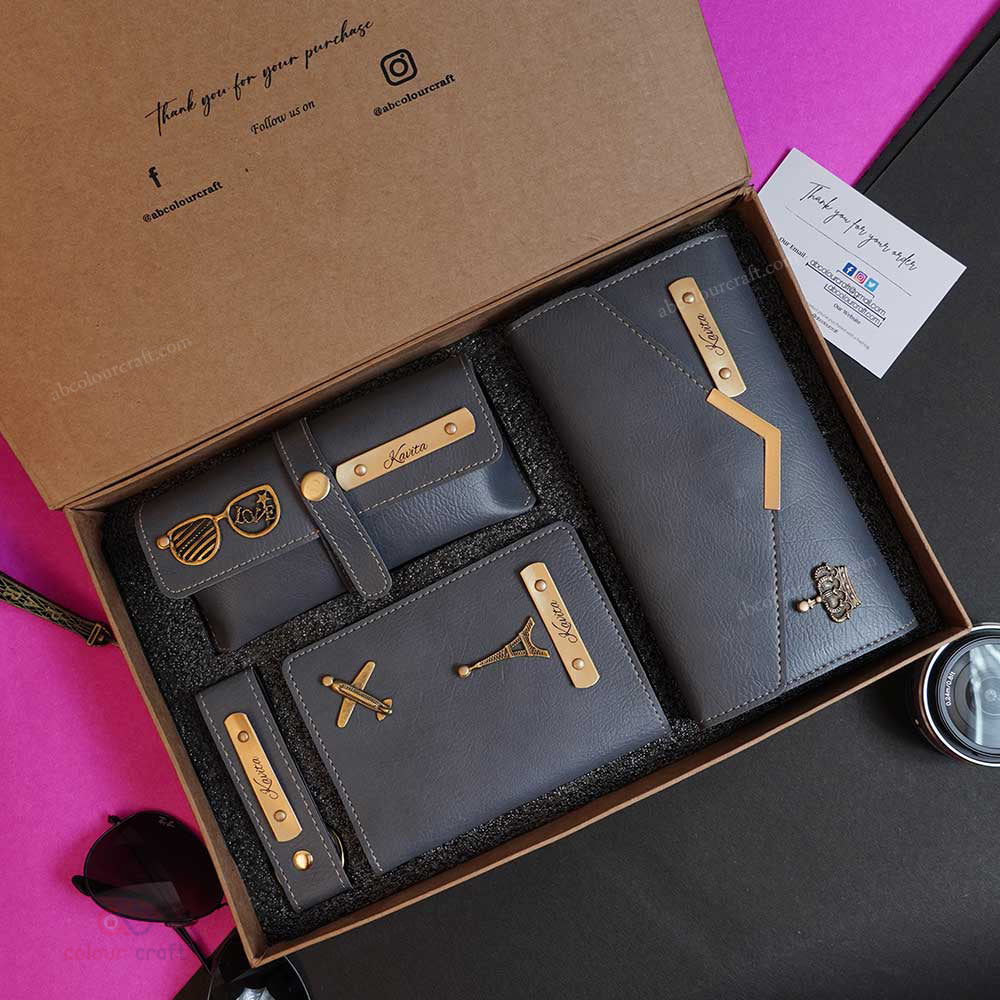 Women’s Personalized Leather Wallet Gift Set | Custom Name Engraved