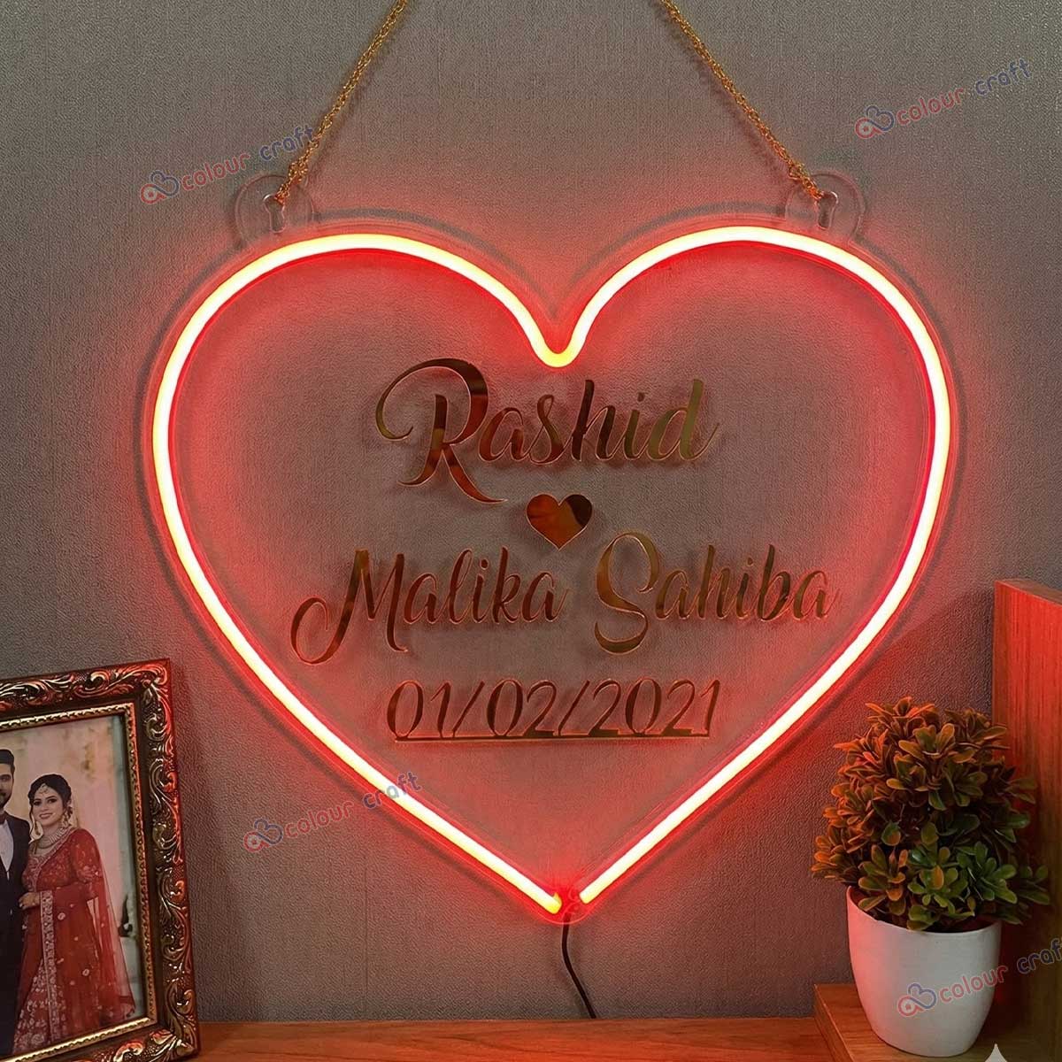 Custom Heart Shape LED Neon Name Sign for Couples | Personalized Wedding & Anniversary Wall Decor | Romantic Home Light
