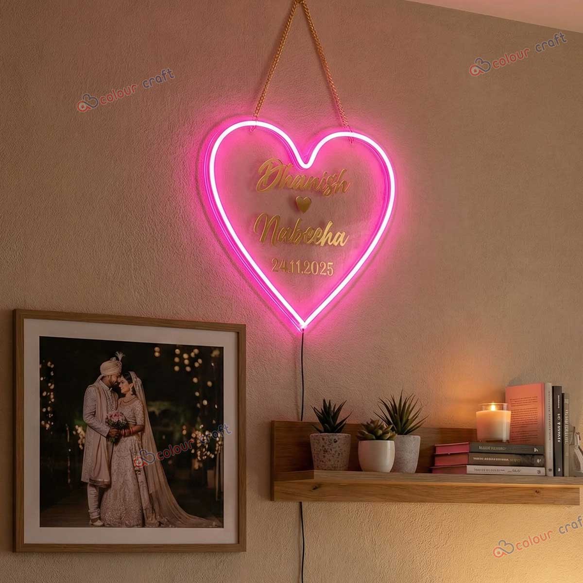 Custom Heart Shape LED Neon Name Sign for Couples | Personalized Wedding & Anniversary Wall Decor | Romantic Home Light