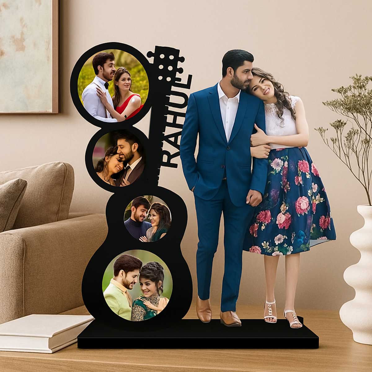 Custom Photo Frame Stand - Guitar Shape Wooden Desk Decor