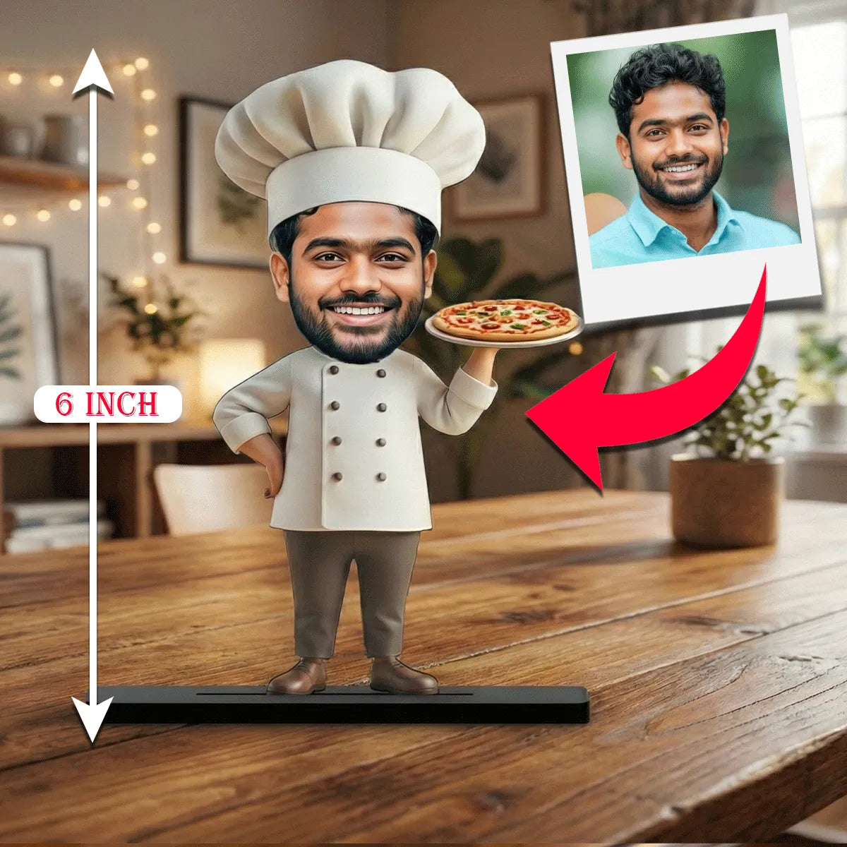 Personalized Chef Caricature Standee – Custom Photo Desktop Gift for Pizza Lovers