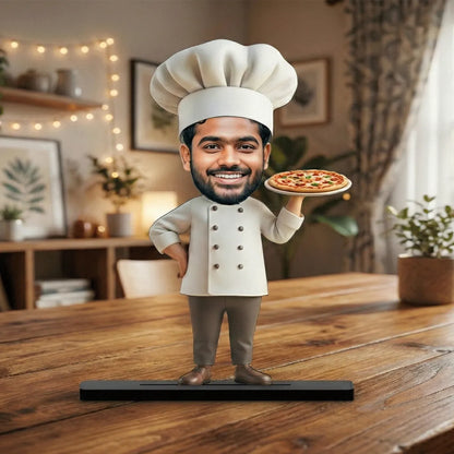 Personalized Chef Caricature Standee – Custom Photo Desktop Gift for Pizza Lovers