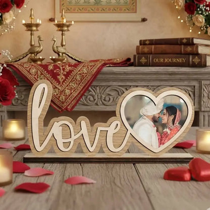 Personalized Love Photo Frame Wooden Table Top | Romantic Anniversary Wedding Valentine Home Decor