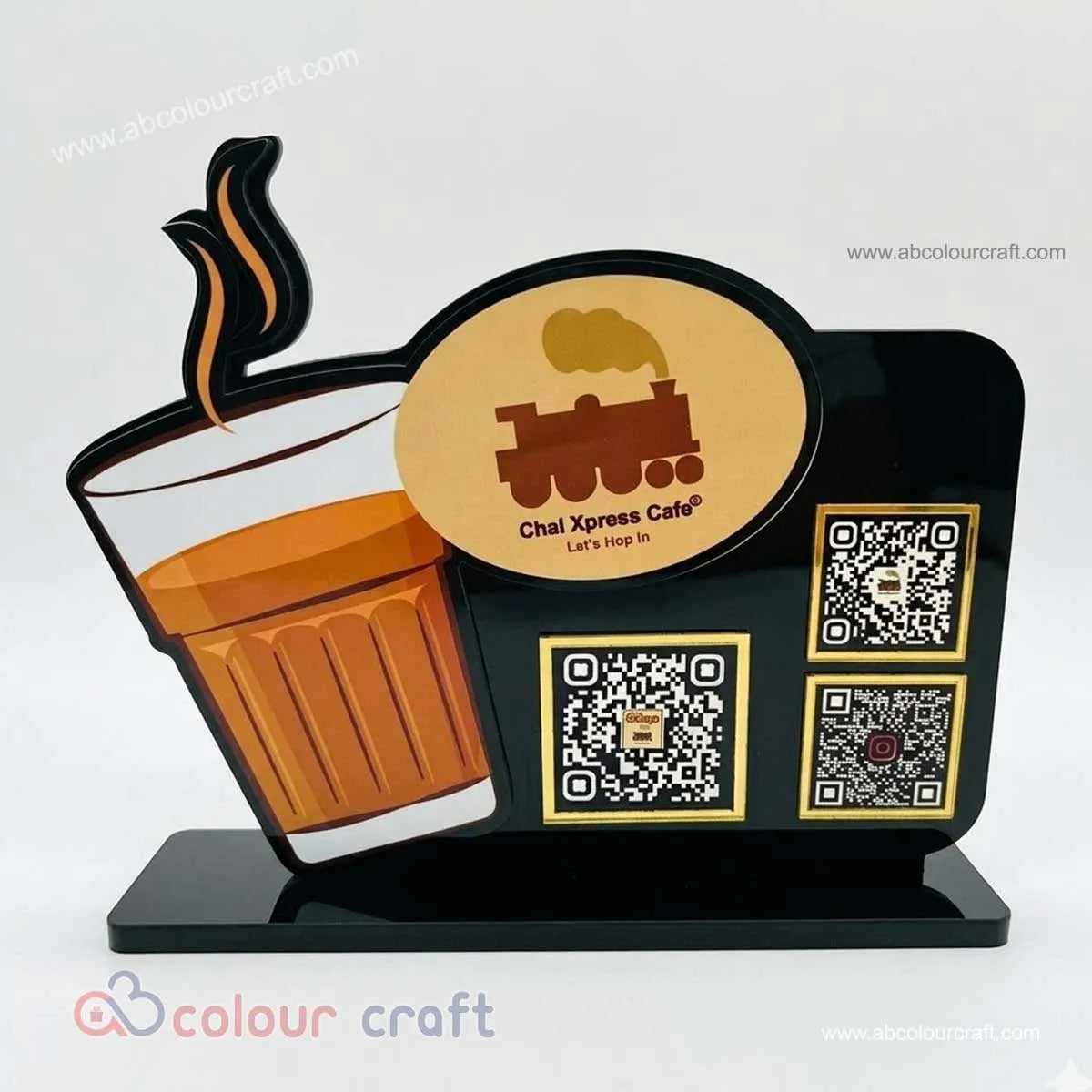 Premium Chai Cafe QR Code Stand | Custom Tea Shop Display Stand with Logo