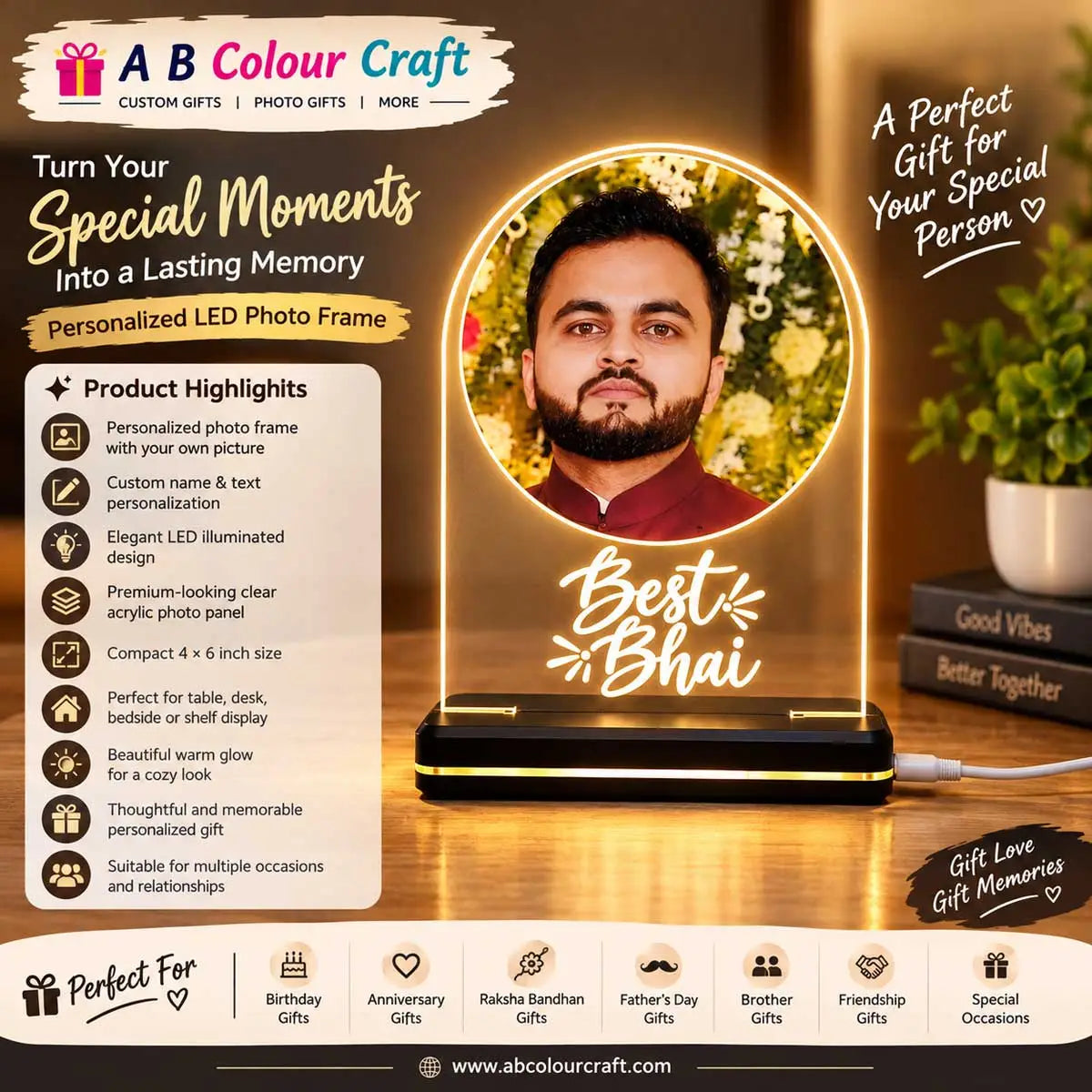 Personalized LED Photo Frame with Custom Name & Photo