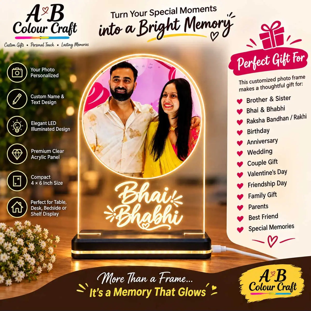 Personalized LED Photo Frame with Custom Name & Photo