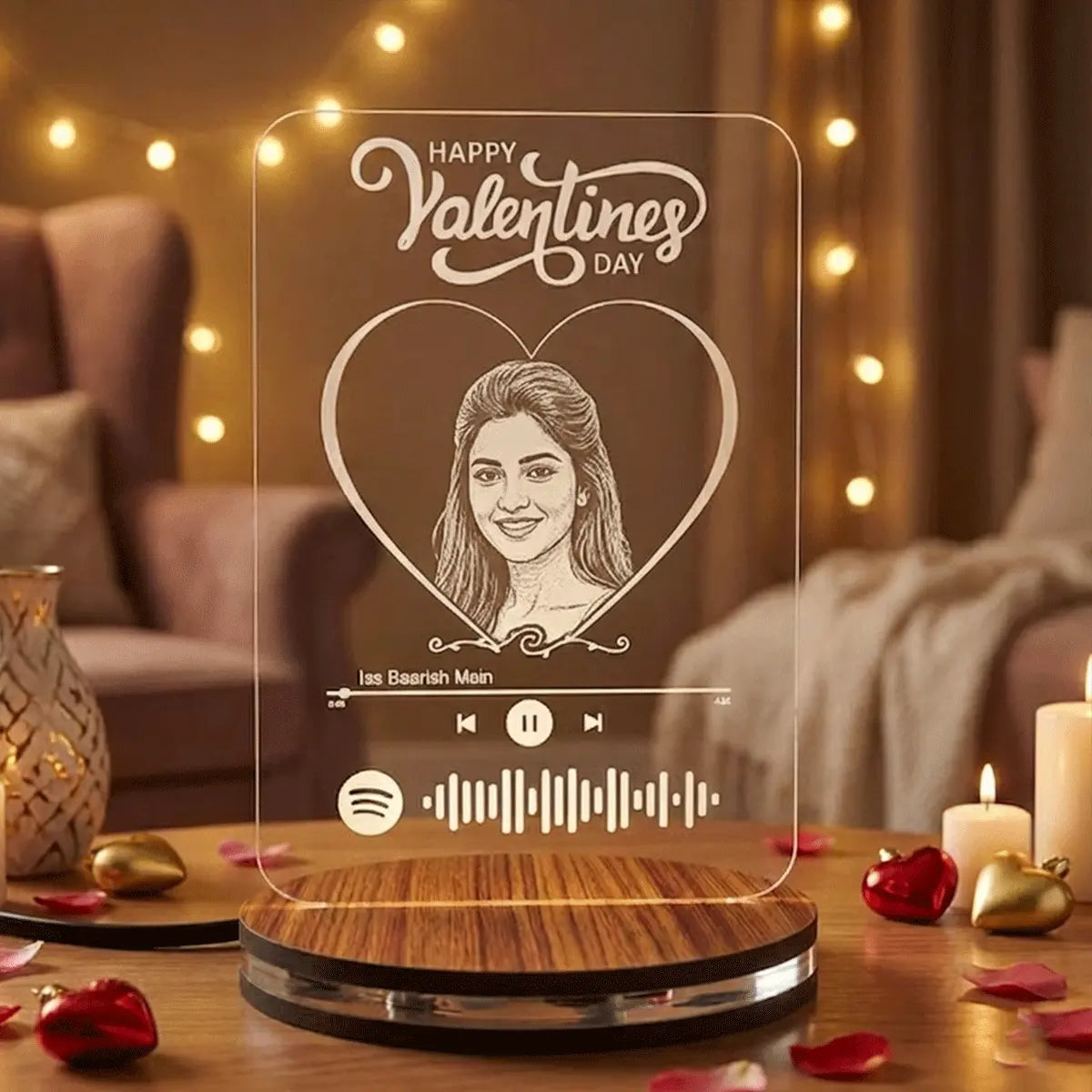 Personalized Valentine’s Day 3D Illusion Lamp - Personalized Spotify LED Night Light for Girlfriend/Boyfriend