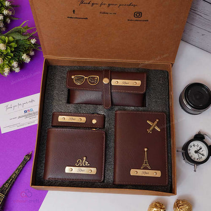 Premium Leather Wallet & Travel Combo Gift Set – Personalized with Name & Charms