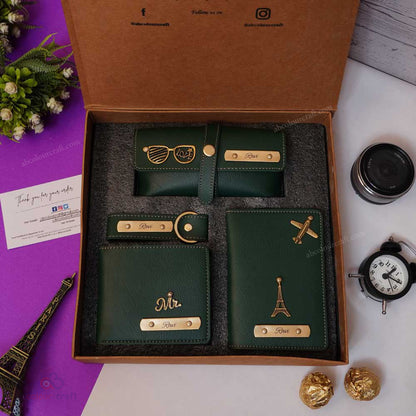 Premium Leather Wallet & Travel Combo Gift Set – Personalized with Name & Charms