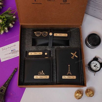 Premium Leather Wallet & Travel Combo Gift Set – Personalized with Name & Charms