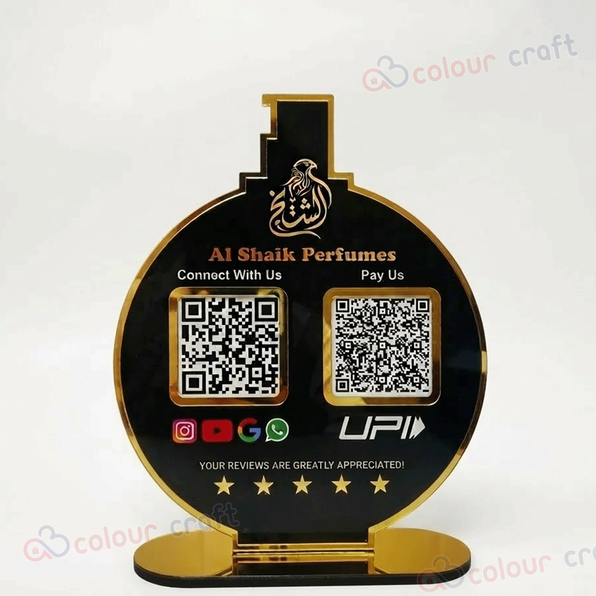 Premium Acrylic QR Code Stand with UPI Payment & Social Media Scan