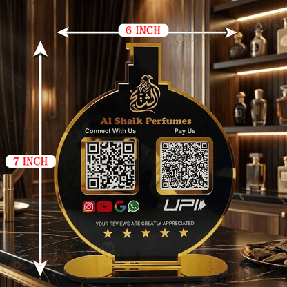 Premium Acrylic QR Code Stand with UPI Payment & Social Media Scan