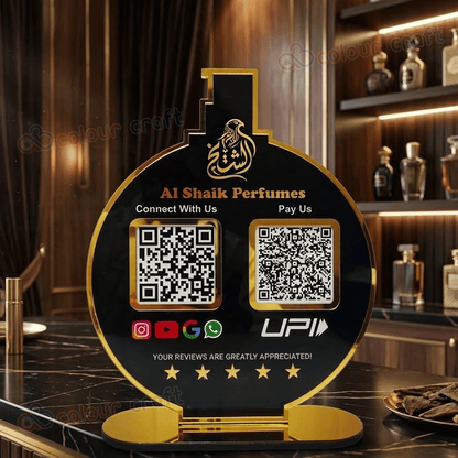 Premium Acrylic QR Code Stand with UPI Payment & Social Media Scan