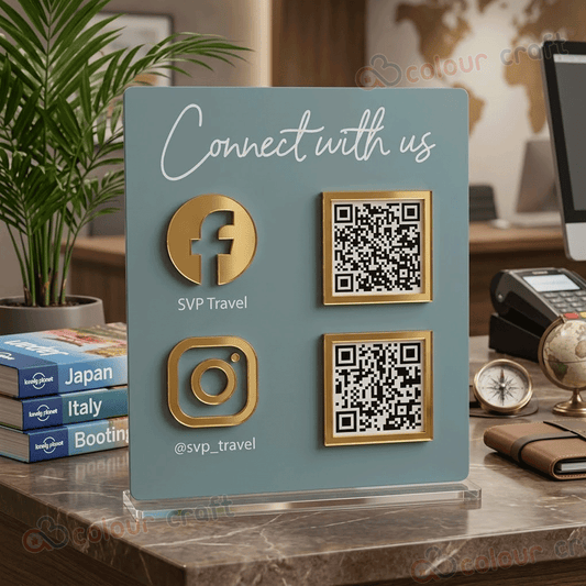 Acrylic Social Media Display with Facebook & Instagram Icons | Business Table Sign