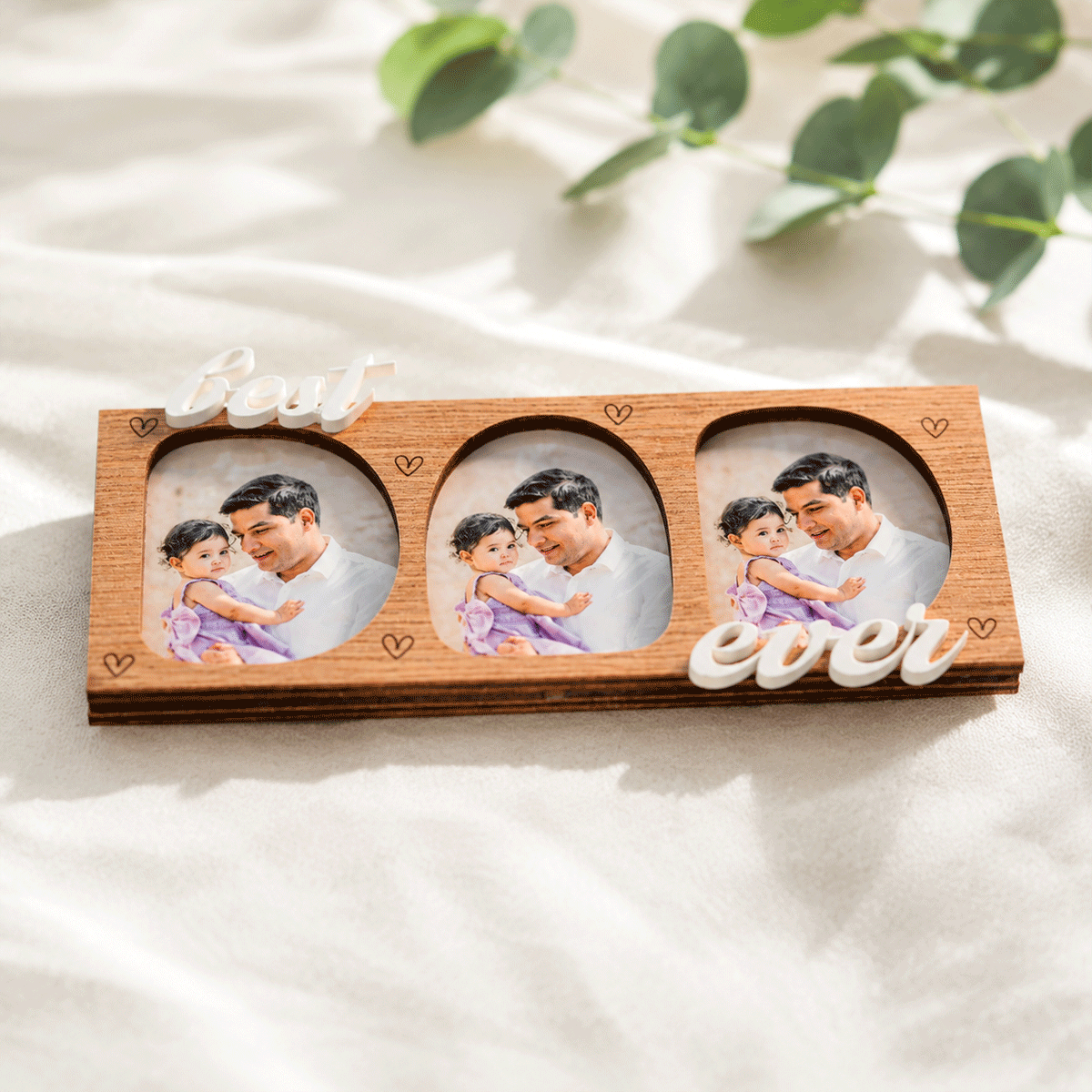 Best Dad Ever fridge magnet with family photos
