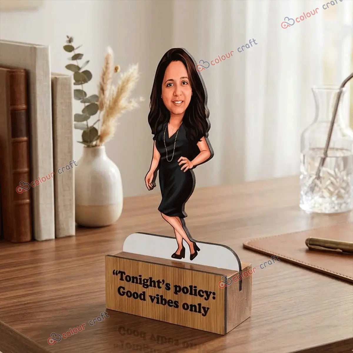 Personalized caricature wooden standee gift for women with custom photo design