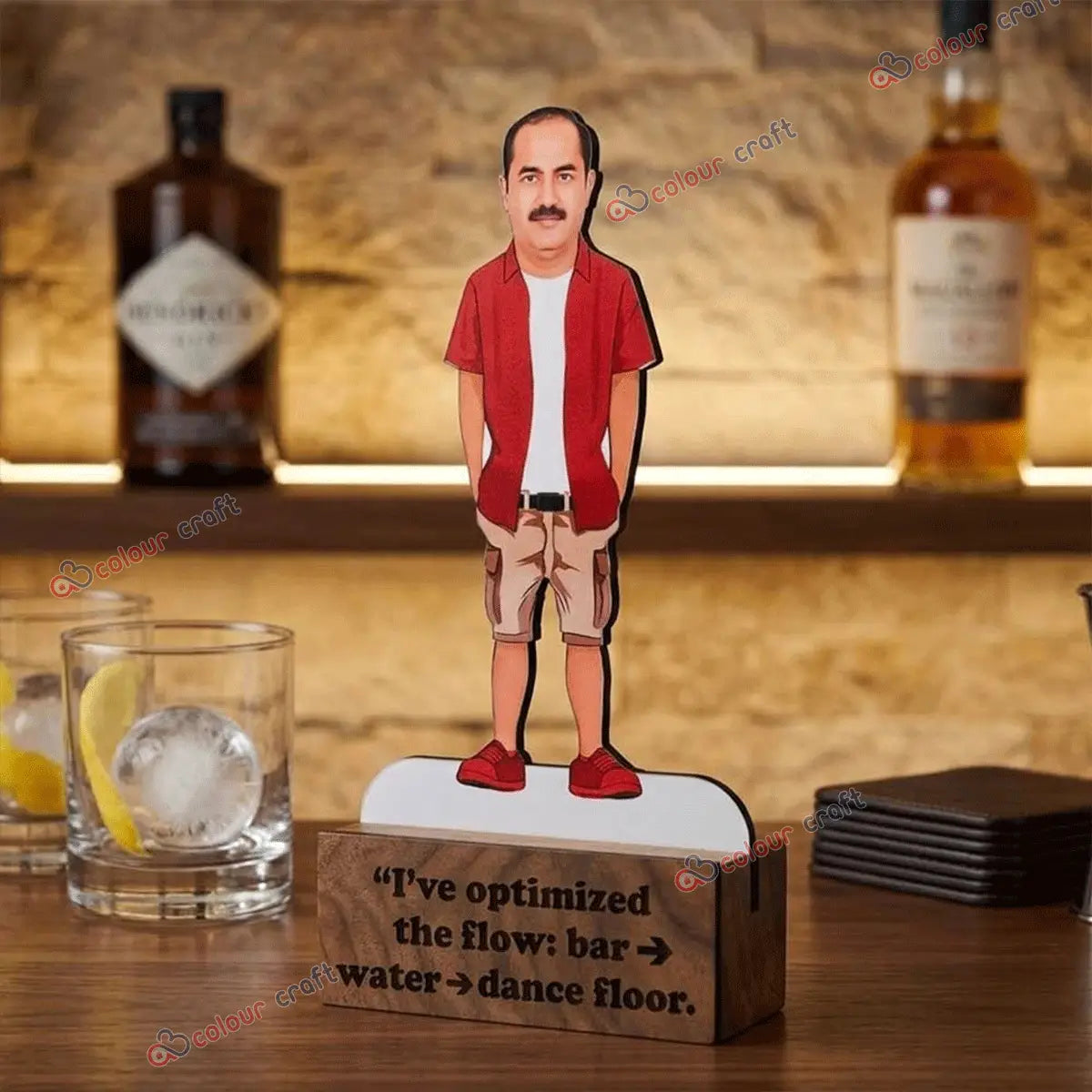 Custom caricature desk decor with wooden base personalized gift