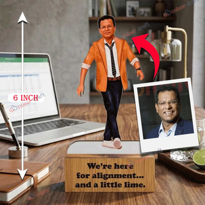 Custom office caricature figurine gift with photo and wooden stand