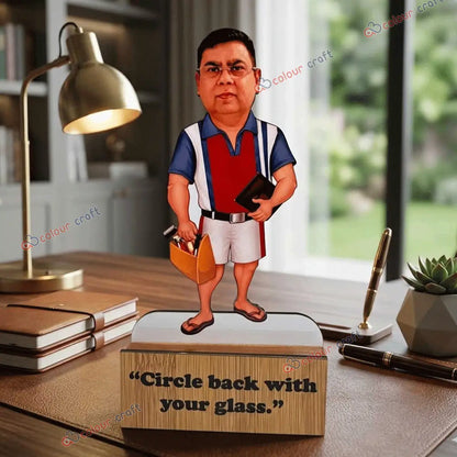 Personalized caricature desk stand with custom face and office desk decor