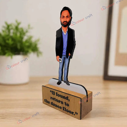 Custom photo caricature desk décor with wooden base
