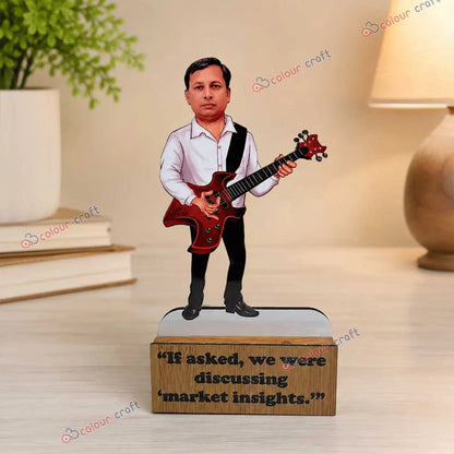 Personalized guitarist caricature standee with wooden base custom photo gift