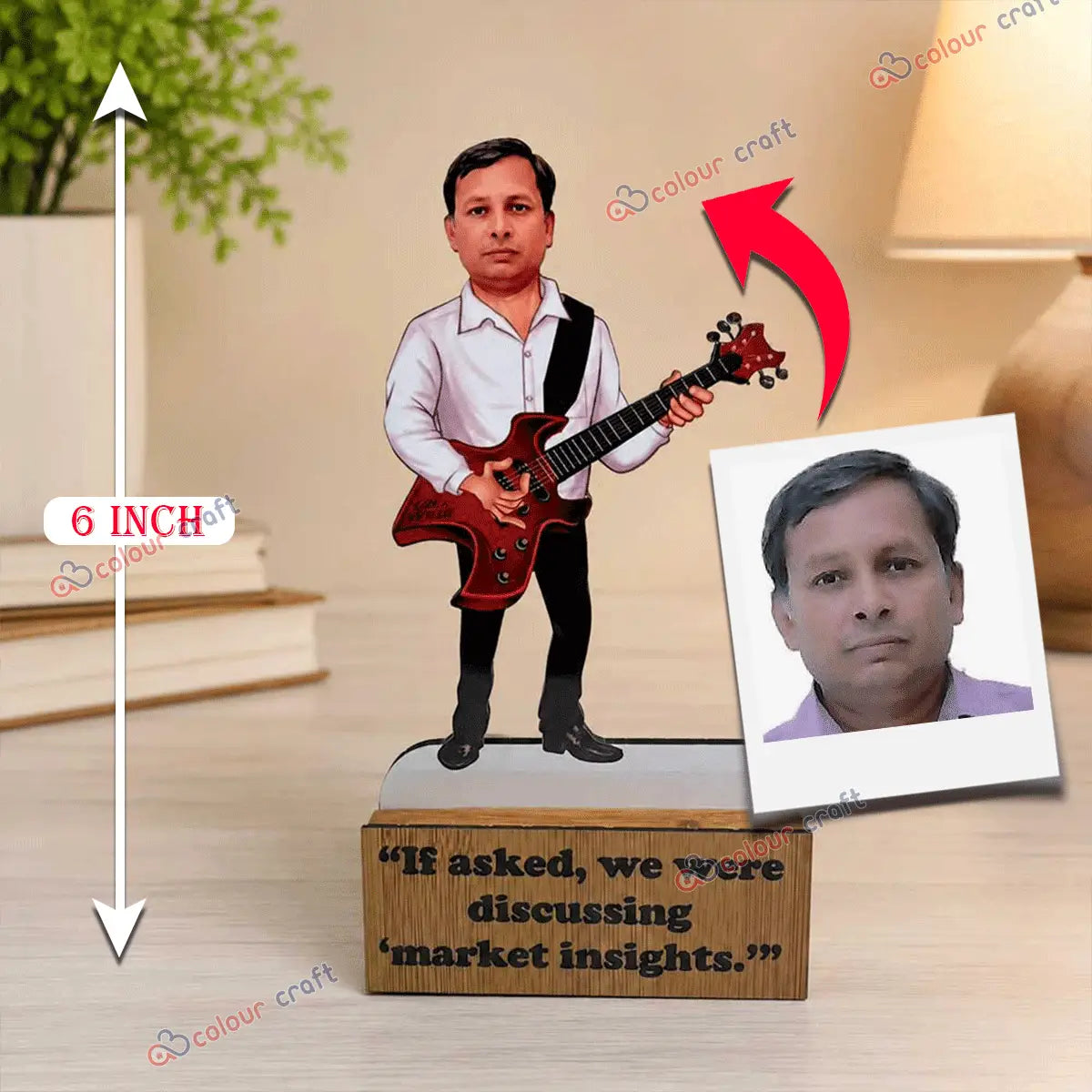 Custom musician caricature desk decor with guitar and personalized face