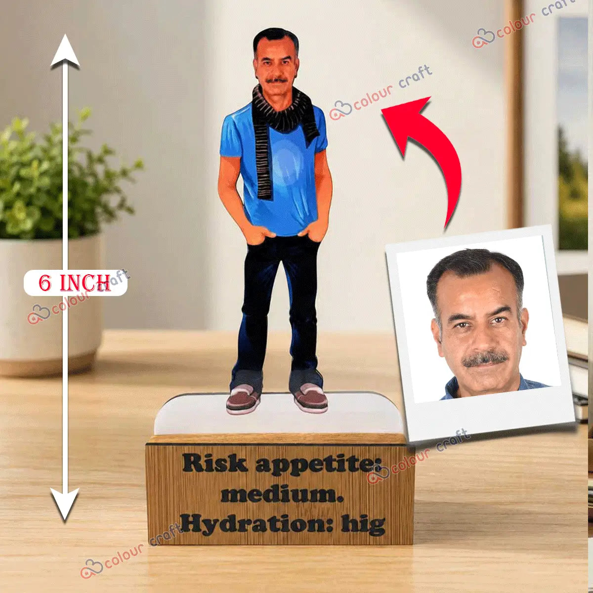 Personalized wooden caricature figurine for office desk décor