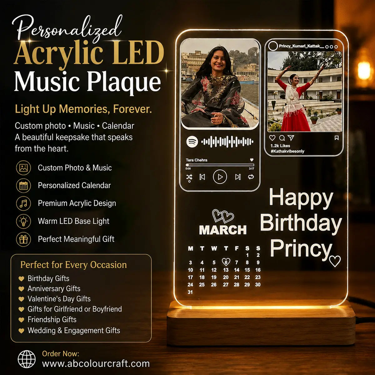 Custom acrylic LED lamp with birthday design