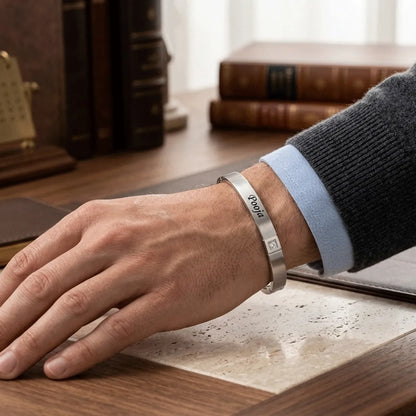 Custom engraved silver bracelet for men personalized gift