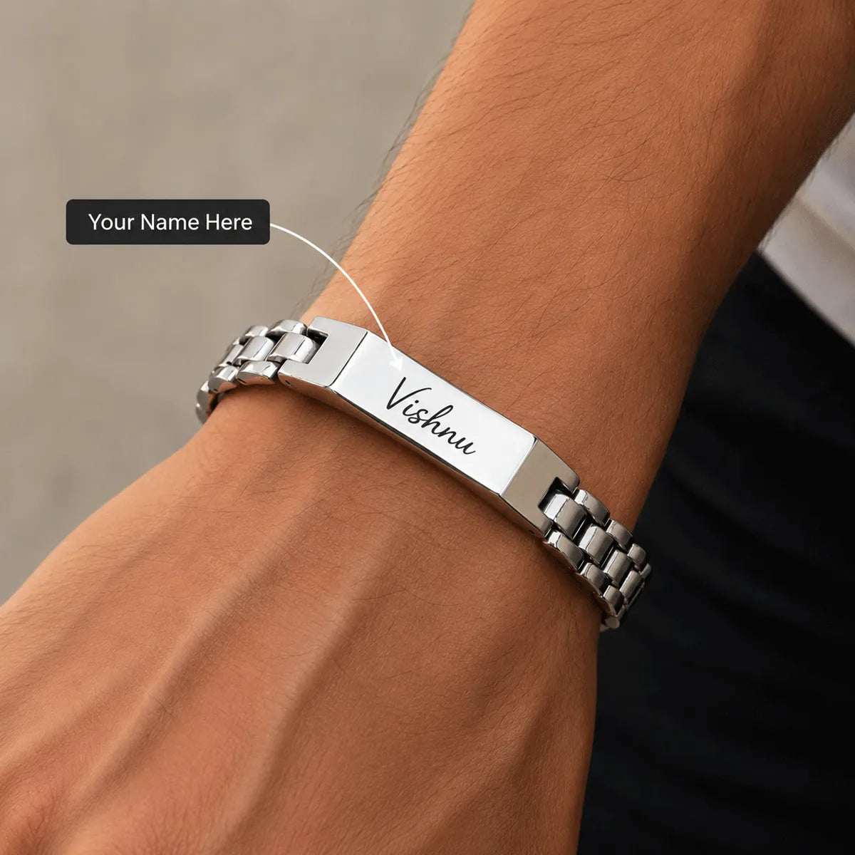 Custom engraved stainless steel name bracelet for men premium personalized jewelry