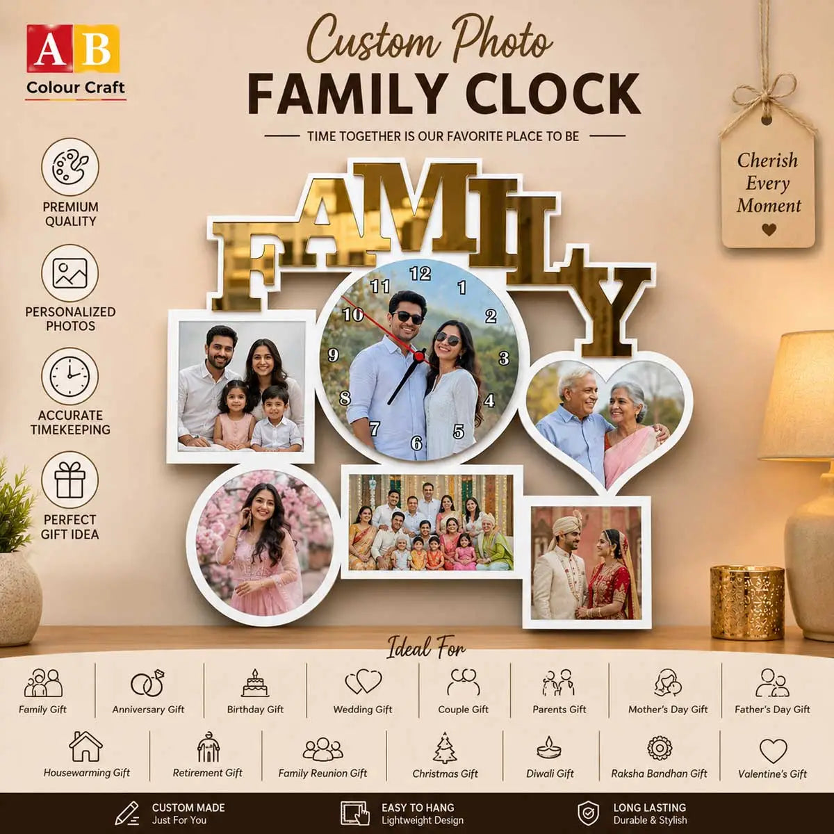 Custom wall clock with photos