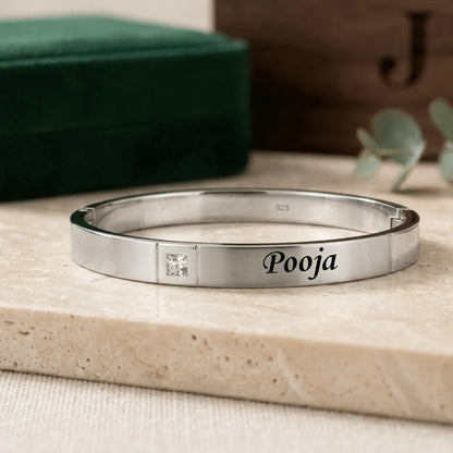 Customized stainless steel bangle bracelet with laser engraving