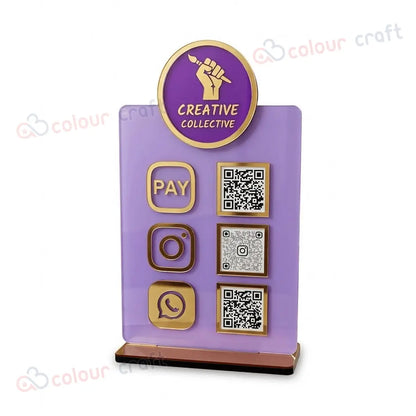 Premium Acrylic QR Code Stand with Social Media Icons | Custom UPI Payment Display