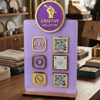 Premium Acrylic QR Code Stand with Social Media Icons | Custom UPI Payment Display