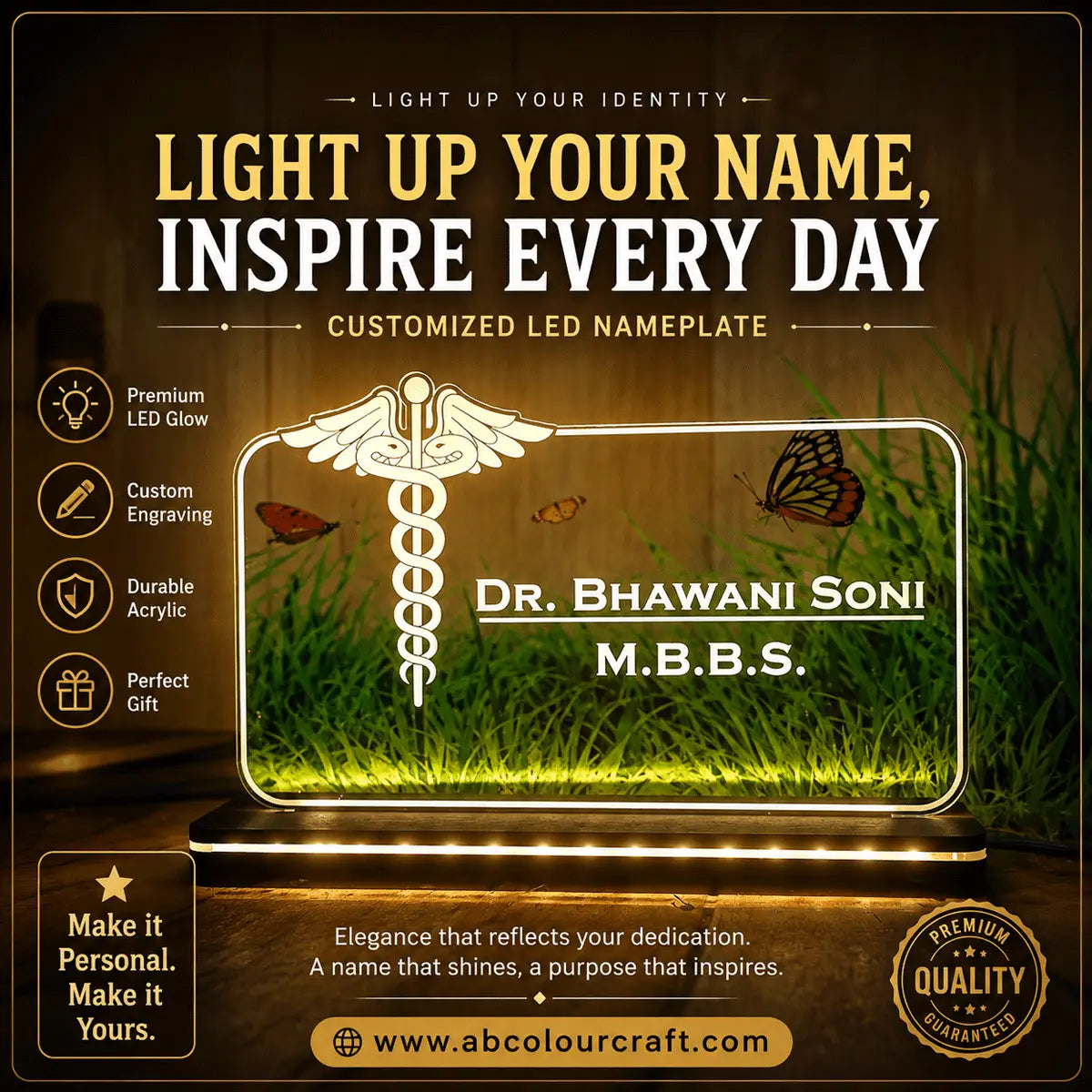 Doctor name acrylic lamp with LED light